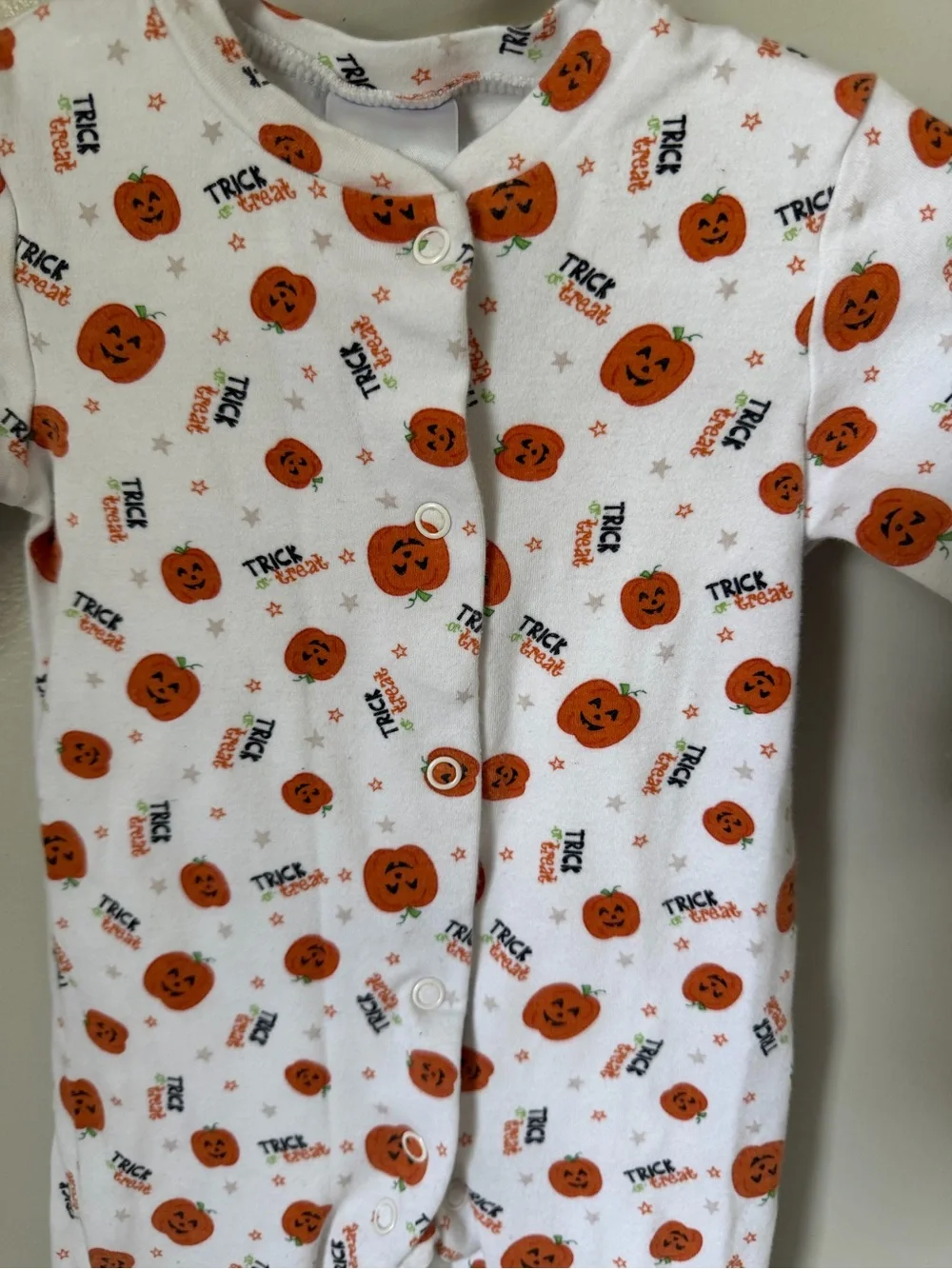 9M White Pumpkin Halloween Footed Snap Cotton Sleeper One-Piece